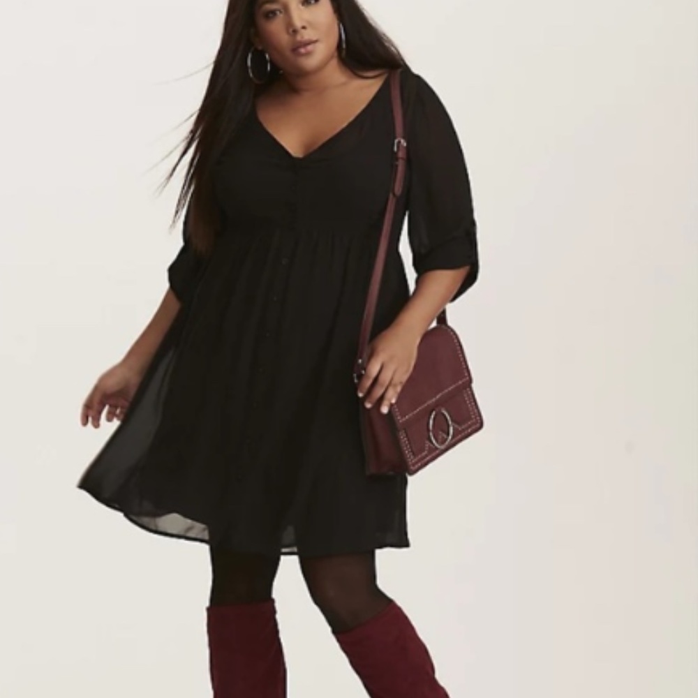NWT Torrid Black Sheer Chiffon Overlay Shirt Dress